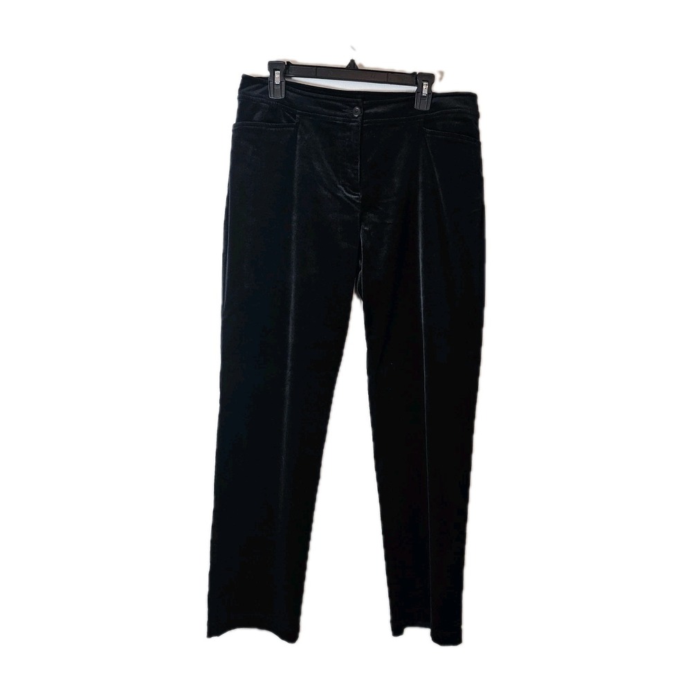Eileen Fisher Womens Medium Pants Velour Black Straight Full Length Cotton Blend